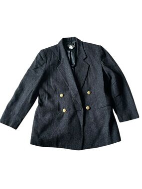 Vintage Requirements Petite Dark Gray Wool Blend Blazer Gold Buttons 12P